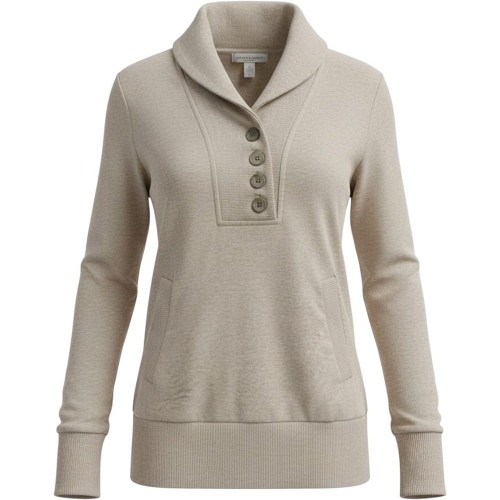 Banana Republic Womens Shawl Collar Button Pullover Sweater Oatmeal Beige Small